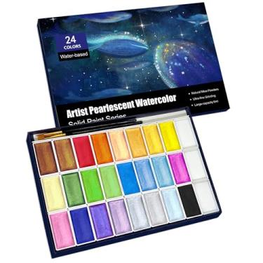 Imagem de Conjunto de tinta aquarela brilhante de 6 ml, conjuntos de pintura de aquarela metálica com glitter de 24 cores, tintas de cor de água de pérola sólida para artistas, amadores amadores e pintura (24