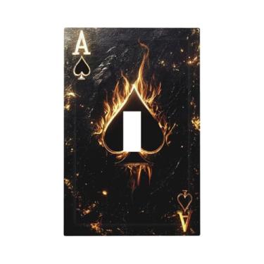 Imagem de Nadoabtm Capa decorativa para interruptor de luz, preto, ouro, chama, ás de espadas, placa de parede, 1 dispositivo de alternância única, placa frontal elétrica, decoradora, placa de parede para
