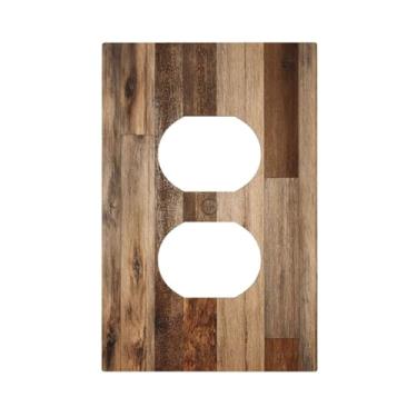 Imagem de JDAKHD Farmhouse Capas decorativas de madeira marrom para porta de celeiro decorativa vintage grão de madeira 1 gangue duplex placa de parede decorativa interruptor de luz capas de placa elétrica para