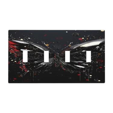 Imagem de Nadoabtm Capas para interruptores de luz, vermelho escuro, borboleta, pintada, respingos, quadriciclos, placa de parede de 4 grupos, placas decorativas para decoração de quarto e banheiro