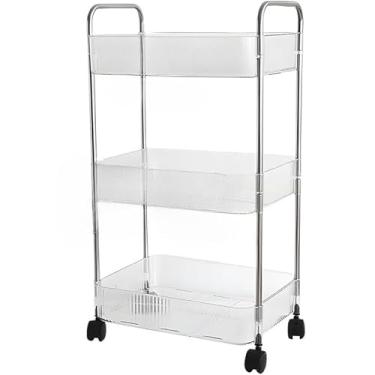 Imagem de Carrinho Organizador 360° Rotativo com Prateleiras de Acrílico ideal para casa e escritório rodas práticas, espaço amplo, para guardar múltiplos itens