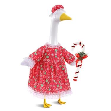Imagem de agranjeuc Fantasia de ganso para varanda de Natal, fantasia com tema Candyland para ganso de cimento - roupas de ganso para Natal, quintal, gramado, ao ar livre, estátua, decoração de festa