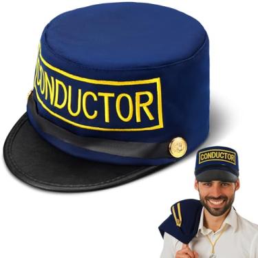 Imagem de Newcotte 1 peça de chapéus de maestro de trem de Natal, chapéus de engenheiro, presentes de festa polar, lembrancinhas, fantasia de maestro de trem a granel (azul marinho)