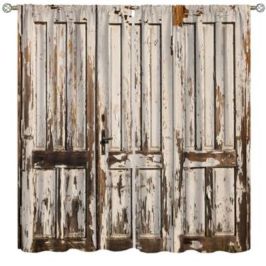 Imagem de Cortinas de madeira rústicas para cozinha, quinta, porta de celeiro antigo, casa de campo, madeira de celeiro ocidental, impressão de garagem, tratamentos para quarto, sala de estar, banheiro, 106 x