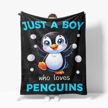 Imagem de Cobertor de pinguim, Just a Boy Who Loves Pinguins, Cobertores macios e aconchegantes de pelúcia felpuda, pinguim, cobertor de lã para sofá-cama, sofá, decoração de casa, 101 x 127 cm