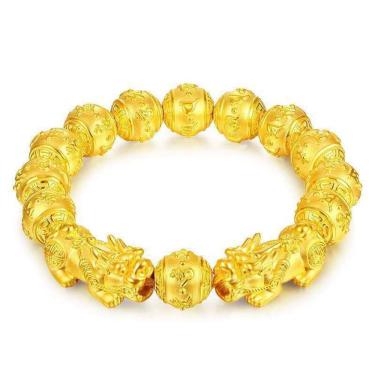 Imagem de Pulseira de miçangas Pixius banhada a ouro de 12 mm para homens e mulheres