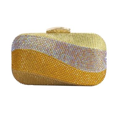 Imagem de XNSYMJD Elegante caixa de strass bolsa feminina formal bolsa de mão de cristal clutch bolsa de casamento, Dourado