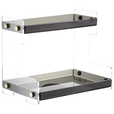Imagem de Organizador de banheiro de acrílico de 2 andares para bancada, suporte de armazenamento transparente para itens de beleza, produtos de pele, aromas, joias, recipiente de mesa para banheiro