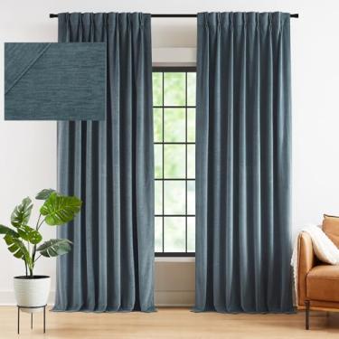 Imagem de Kayne Studio Cortinas plissadas de veludo macio, 280 cm de comprimento, à prova de som, isolamento térmico, abas traseiras, tratamentos para sala de estar, azul tempestade, 22 ganchos, 2 painéis