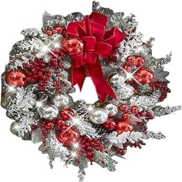 Imagem de Adorno de Porta Corona Flocking com Cortina Suspensa Adornos Rotinhas Decoração Bonita Festiva para Casa Decorativa Alta - Tecido Reutilizável Poliéster Feriados Internos