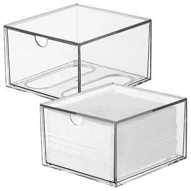 Imagem de Organizador de 2 peças de acrílico em suporte de almofada de algodão transparente e empilhável com gaveta e orifício de acesso para armazenamento de maquiagem em bancadas e cômodas