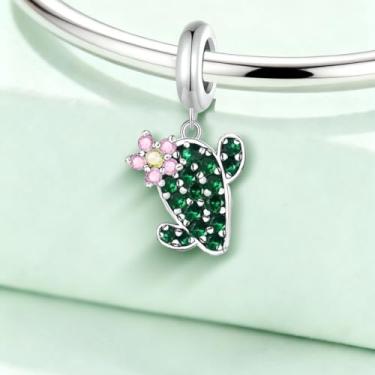 Imagem de 1 peça prata elegante bonito cacto berloque contas adequadas para mulheres, faça você mesmo e roupa diária combinando joias decoração presente para mãe, 11.07*21.04mm, Prata, Sem Pedra Preciosa