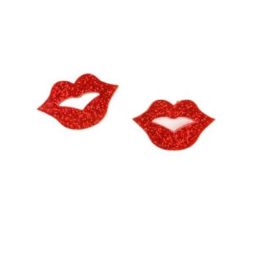 Imagem de Brincos de lábios vermelhos engraçados resina sexy beijo boca labial batom glitter lantejoulas brincos pequenos leves para mulheres, esposa, namorada, dia dos namorados, festa de aniversário, férias