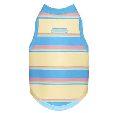 Imagem de Camiseta de algodão macio para cães pequenos, médios e grandes, respirável e confortável com estampas de animais fofos para uso diário (listras amarelas, pequena)