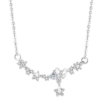 Imagem de Colar feminino S925 prata estrela com pingente de borboleta, ajustável 43 + 5 cm, hipoalergênico, inclui caixa de presente e pano de limpeza