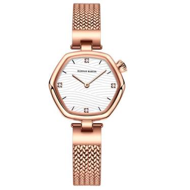 Imagem de Relogio feminino hexagonal malha aço inoxidável quartzo à prova dagua 