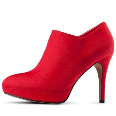 Imagem de Viciously Vixen Botas femininas plataforma stiletto tornozelo botas de salto alto sapatos sociais de inverno, Camurça vermelha, 37