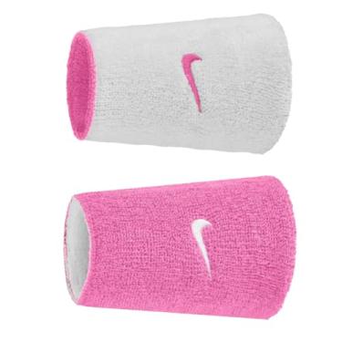 Imagem de Nike Pulseiras Premier Doublewide (1 par) - Elástico, Ajuste Confortável - Tecido Absorvente Ajuda a Manter Suas Mãos Secas. (Toque Rosa/Branco)