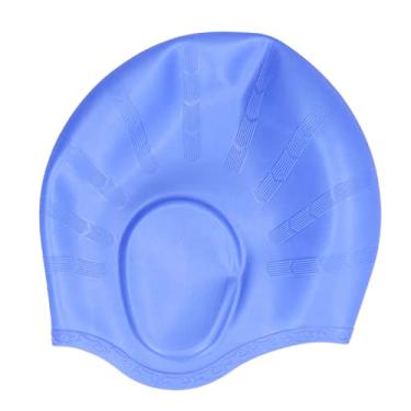Imagem de Chapéu de natação, azul, design de proteção de orelha, confortável, impermeável, elástico, de silicone, touca de mergulho