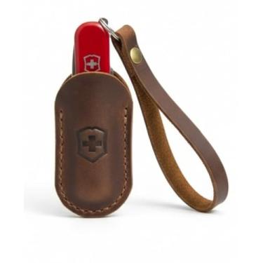 Imagem de Bainha de couro marrom para mini canivete suíço de 58 mm compatível com multiferramentas Victorinox