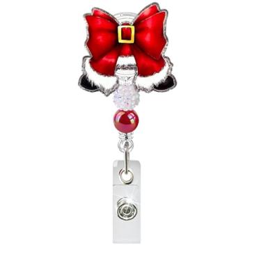 Imagem de Carretel de crachá de Natal, carretéis de crachá de laço vermelho, porta-crachás retráteis, laços de Natal com glitter, prendedor de crachá engraçado, fofo, para médico, enfermeira, professor