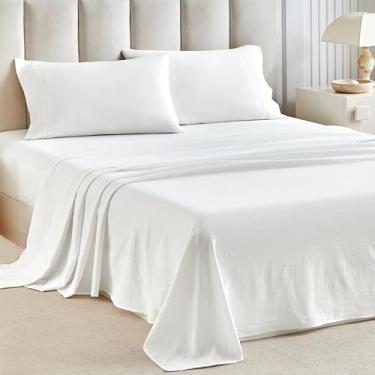 Imagem de Tokokimo Jogo de cama king size com sensação de algodão e linho lavado para estilos de vida ocupados – Lençóis de cama com bolsos profundos de 25 a 40 cm com rugas naturais, secagem rápida, respirável