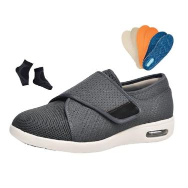 Imagem de Chinelos Ortopédicos Para Diabéticos, Sapatos Largos Antiderrapantes E Ajustáveis ​​para Homem Para Edema Diabético E Artrite, Idosos Confortáveis ​Respiráveis Caminhada Ortopédica(Dark Gray,43 EU)