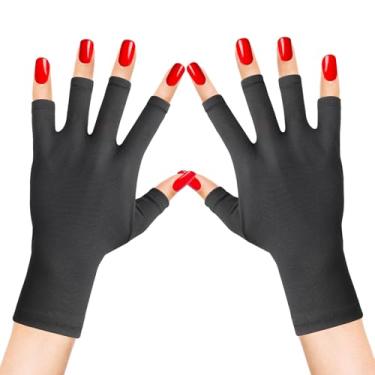 Imagem de Aphrordity 2 pares de luvas anti-UV para lâmpada de gel para unhas, luvas de proteção leve para casa, faça você mesmo e salão de beleza, acessórios de arte de unhas, preto