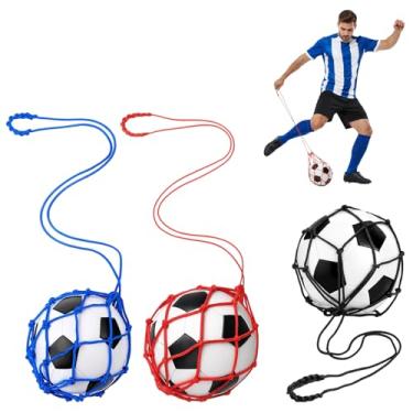 Imagem de ZHLKHIOP 3 redes de bola de futebol para treinamento, treinador de chute de futebol, conjunto de lançador de bola vermelha azul e preta, equipamento de treino durável para exercícios individuais e de