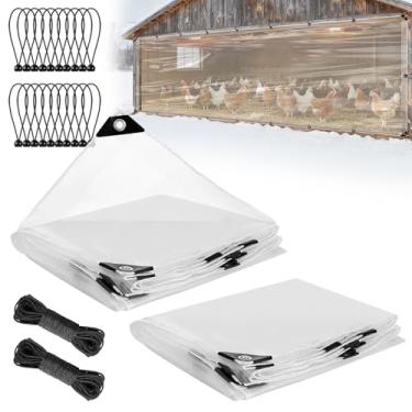 Imagem de 2 peças de capas de galinheiro de 1,2 x 4 m acessórios para o inverno - lona impermeável fácil de instalar com cordões elásticos e cordas