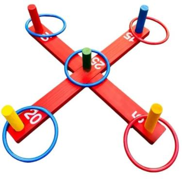 Imagem de Jogo de Argolas Cruz de Madeira – Brinquedo Pedagógico para Coordenação Motora