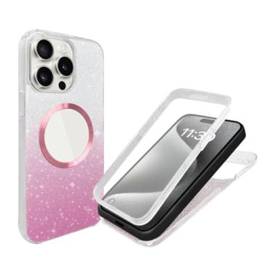 Imagem de Capa brilhante com proteção total 360° para iPhone 16, 15, 14, 13, 12, 11 Pro Max Plus, capa protetora macia com proteção magnética e carregador (para iPhone 15/4)