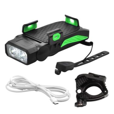 Imagem de Luzes de ciclismo com suporte de telefone | Suporte de telefone ultra brilhante para andar à noite - Luzes potentes de alarme de farol de bicicleta, iluminação de guidão para entusiastas e iniciantes
