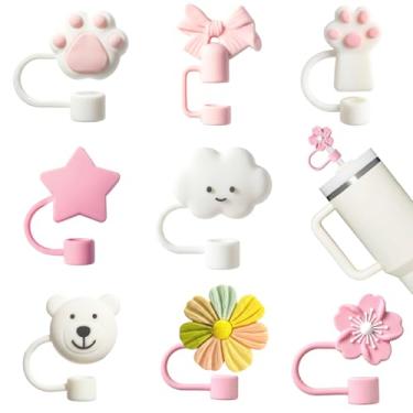 Imagem de 8 peças de capa de canudo para copo Stanley, cobertura de palha de silicone para copo Stanley de 30 e 1,134 g com copos, acessórios de tampa de 10 mm 1 cm (reutilizável)