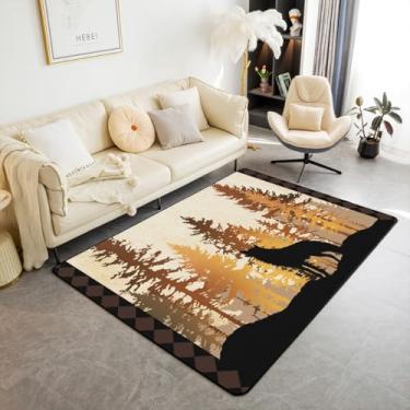 Imagem de Erosebridal Tapete rústico para área de cabana 12 x 18 cm, bosque, vida selvagem, lobo para quarto, sala de estar, casa de fazenda, campo, chalé, decoração, tema de caça, tapete antiderrapante