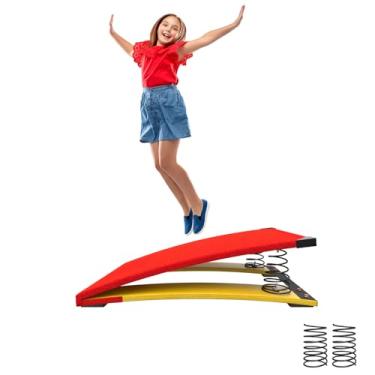 Imagem de Trampolim de ginástica de 4 molas para crianças, treino de abaulamento, fitness, prancha curvada portátil, equipamento de prática de madeira dura, prancha elástica para treinamento de atletismo em
