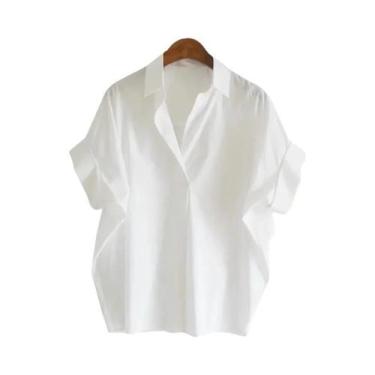 Imagem de Blusa Feminina Vintage De Chiffon Com Mangas Curtas E Babados, Solta E