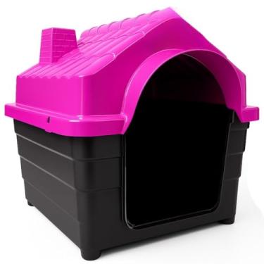 Imagem de Casinha Plástica Cachorro N6 e N7 Porte Médio Com Colchonete(Rosa,N6)