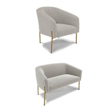 Imagem de Sofá Namoradeira E Poltrona Pé Ferro Dourado Stella Bouclê D03 - D'rossi Cor Cinza