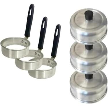 Imagem de Kit Lanches 6 Peças – 3 Tampas de Hambúrguer + 3 Aros Modeladores para Fritar Ovos, Ideal para Chapa e Cozinha Gourmet