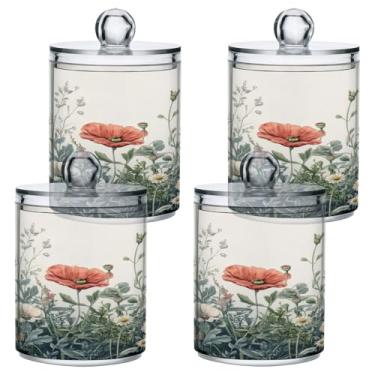 Imagem de ATTX Vintge Flowers Dispensador de suporte Qtip para bola de algodão, cotonete, frasco de boticário transparente, decoração de casa, pote de armazenamento de cozinha, pacote com 4 (360)