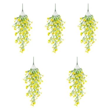 Imagem de IEUDNS Flores artificiais de 5x Flores penduradas Eucalipto Faux Folhas de Eucalipto, Amarelo
