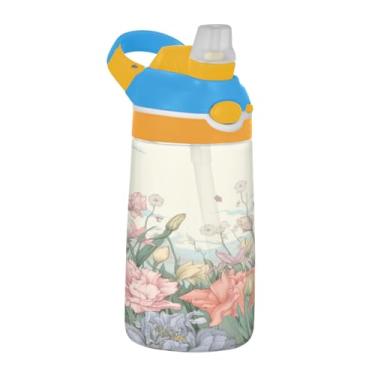 Imagem de Blueangle Garrafa de água floral colorida de 473 ml, garrafa de viagem e esportes Tritan reutilizável com canudo e design de tampa de bico pop-up (34)