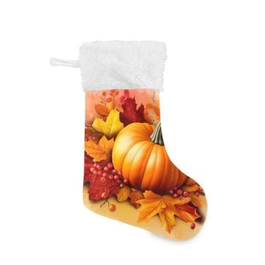 Imagem de GakkiGii Meia de Natal grande de abóbora em aquarela, decoração de Natal para parede de lareira e árvore, 45 x 31 cm