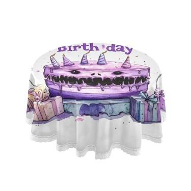 Imagem de SEHANY Toalha de mesa redonda para festa de feliz aniversário de 152 cm, tecido lavável sem rugas, toalha de mesa redonda com decoração de renda para decoração de aniversário de restaurante