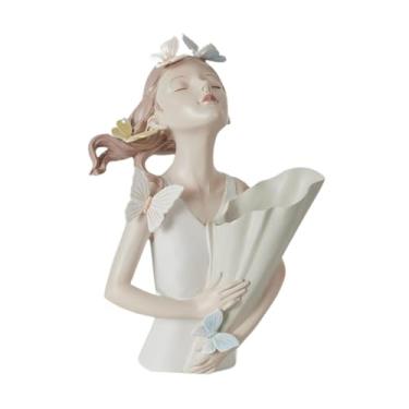 Imagem de WeiLaiKeQi Vaso de flores com estatuetas de, suporte para haste de flor seca, vaso de estátua feminina para mesa, escritório, casa, Branco