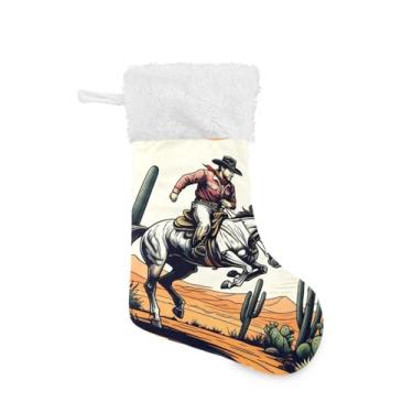 Imagem de GakkiGii Meia grande de Natal de cowboy do deserto, decoração de Natal para pendurar na parede da árvore da lareira, 45 x 31 cm