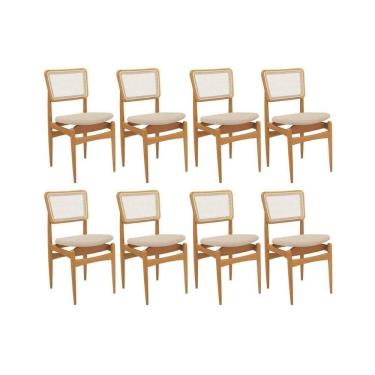 Imagem de Cadeira Sala De Jantar Stela 1cmm013ca Premium Madeira Maciça Kit 8 Un Carvalho-linho Bege Argila-tela Bege - Kappesberg