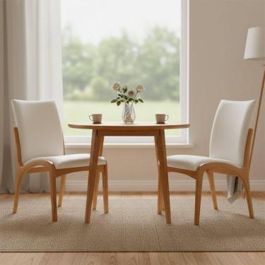 Imagem de Kit 2 Cadeira Aura Estofada Estrutura Em Madeira Maciça Courino Branco Conforto Para Sala De Jantar Mobília Decor
