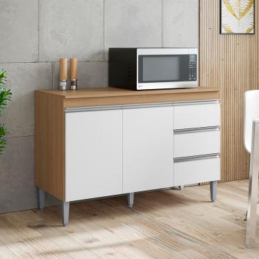 Imagem de Balcão Cozinha Com Tampo 120cm 3 Gavetas Leticia A01 - D'rossi Cor Amendoa E Branco